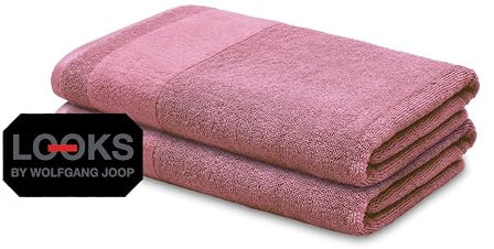 LOOKS BY WOLFGANG JOOP 2X Duschtuch 70x140 cm – 100% Baumwolle Doppelpack Luxus Duschtücher mit Aufhänger & Logostick, 2er Set große Handtücher rosa