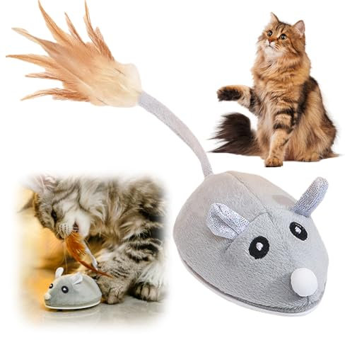 Interactive Cat Toy Mouse 2024 - Electronic Plush Mice With Wagging Tail, Lifelike Squeak Chirping, Rechargeable Moving Pet Toy (Short Plush)
