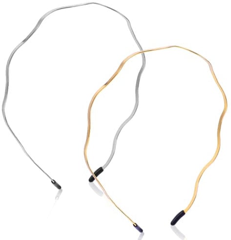 Tyqour Lot de 2 bandeaux dorés pour femme, bandeau fin en métal, bandeau ondulé, bandeau rétro, joli bandeau torsadé, accessoires de coiffure pour femmes et filles