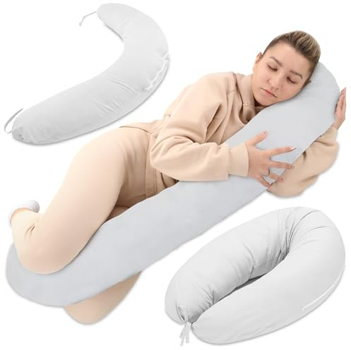 Stillkissen XXL Seitenschläferkissen Schwangerschaftskissen Lagerungskissen - Baumwolle Pregnancy Pillow Erwachsene - 190 cm Hellgrau