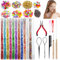 Haar Lametta Stränge Kit, Tinsel Lametta Haar Verlängerung Haare 120CM Bunte Hair Tinsel, Halloween Weihnachten Haarschmuck Dekoration mit Werkzeug, Silikon Link Ringe Perlen,12 Farben, 2400 Stränge