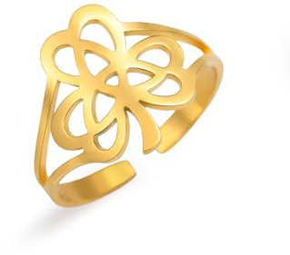Dreamtimes Hohle keltische Kleeblatt Ring Edelstahl offene verstellbare Triquetra Knoten Ringe für Männer/Frauen Wikinger Boho Schmuck mit irischer Symbolik (Gold)