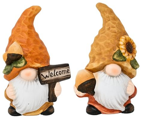 damaloo 2X Wichtel Figuren Set 26 cm - Große Gartenzwerge für außen - Keramik Frühlingsdeko - Outdoor Osterwichtel - Herbstdeko Garten - Frühjahrsdeko Zwerge mit Zipfelmütze - Herbstwichtel Figur