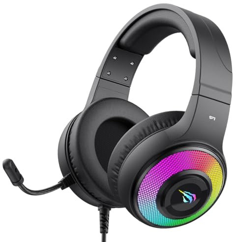 Cuffie Gaming RGB con Microfono, Cuffie Cablate Leggere Driver da 50 mm progettate per il gaming,Cuffie Over Ear con USB per PS4, PS5, PC, Xbox, Switch, Nero