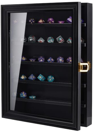 NBEADS Würfel-Vitrine, 35x28x5.4cm Wandmontage Abschließbare Vitrine Holz Minifiguren Action Figur Kabinett für Schmuck Metall Stein Sammler, Schwarz