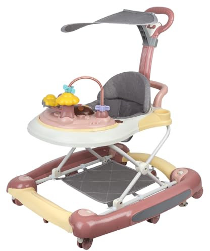 Trotteur Marche Bebe,Marchette pour bébé,4 en 1, 5 réglages en hauteur, poignée de poussée, musique, plateau de service,Rose