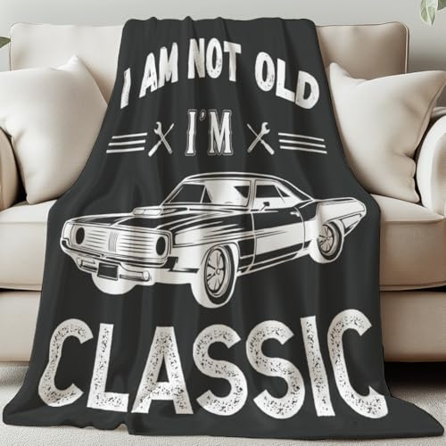 GLOBLELAND Geschenk Decke 150x130CM Vintage Oldtimer Sohn Tochter Geschenk Geburtstagsgeschenk Geschenke für Frauen Männer I Am Not Old I' m Classic Wohn-Decke Flanell Kuscheldecke