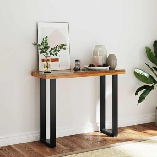 KTHLBRH Konsolentisch aus Teakholz, industriell, aus Teak und Mahagoni, mit Einlage aus Glas und Harz, 100 x 35 x 75 cm