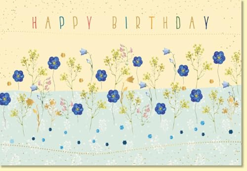 Gutsch Verlag Geburtstagskarte geschäftlich mit Blumenwiese und Happy Birthday Schriftzug edles Design für Kollegen Mitarbeiter Firmenjubiläum - mit Umschlag