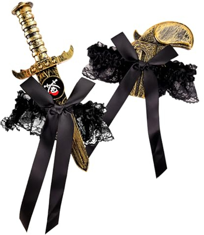 Zidoley Piraten Accessoires Damen, 2 Stück Piraten Kostüm Frauen Strumpfband mit Piratenschwert Pirat Pistole, Piratin Halloween Karneval Cosplay Accessoires, Fasching Sexy Piratenkostüm