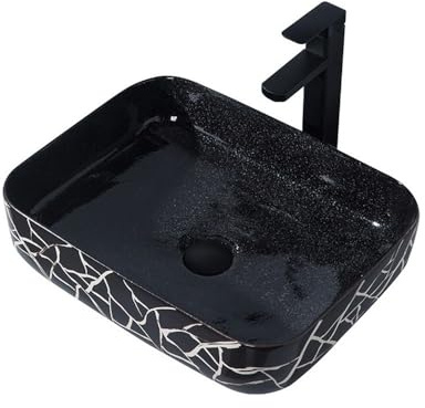Langlebig Modernes, minimalistisches Aufsatzwaschbecken aus schwarzer Keramik, Home Art-Waschbecken mit Wasserhahn und Abfluss-Set Leicht zu reinigen
