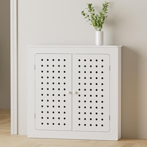 Heizkörperschrank Ablage, weiße Heizkörperverkleidung für Zuhause, Heizkörperverkleidungen für alte oder Dampfheizkörper, Dekorativer PVC Schrank für Lüftungsanlagen(80x70x15cm)