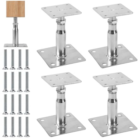 FIFIBANG 4 Stück Pfostenträger Höhenverstellbar, 90 – 140mm Pfostenschuh Stützenfuß, Verzinkte Balkenschuhe Bodenfuß, Verstellbar Pfostenschuhe Pfostenanker für Zäune, Unterstände, Carports, Pergolen