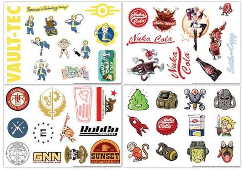 Fallout Tech Decals - Set di adesivi ufficiali in vinile, 4 fogli riutilizzabili per laptop, console, bottiglie d'acqua e altro