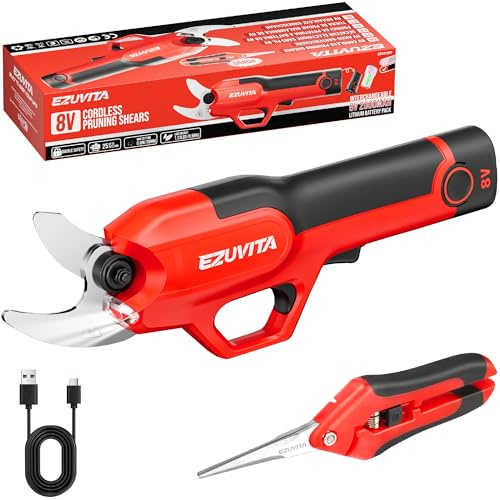 EZUVITA Akku Astschere 25mm mit SK5 Klinge und Akku, Rot | 25mm Schnitt; SK5-Klinge; 2000mAh Wechselakku; kabellos und 0,68kg leicht; inkl. Handschere