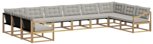 vidaXL Outdoor-Sofagarnitur mit Kissen 10 pcs Weiß und Hellgrau, Gartenmöbel-Set, modernes modulares Sofa, langlebige Couch, ergonomisches Design, schicke Terrassen-Sitzmöbel