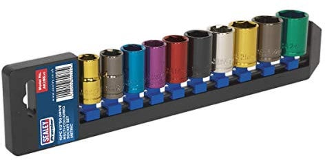 Sealey Ak288 Multi-Coloured Socket Set 10Pc 1/2Sq Drive 6Pt Walldrive Metric