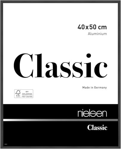 nielsen Bilderrahmen, 40 x 50 cm, Aluminium, Schwarz matt, Posterrahmen zum Aufhängen im Hoch- & Querformat, Echtglas, Classic