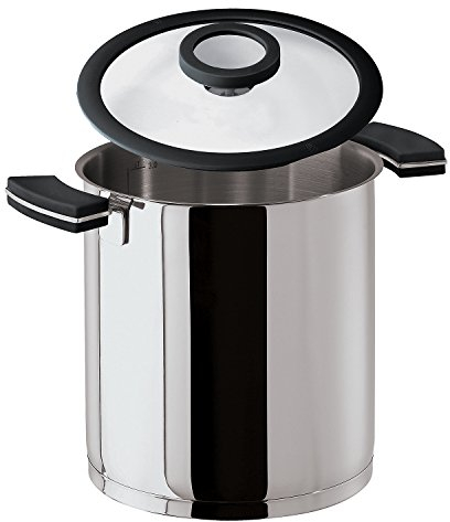 Sambonet 12'O'Clock Grey Pentola Ø 20 cm con Coperchio, Acciaio Inox 18/10, Manici Antiscottatura in Silicone Nero, con Interno Graduato