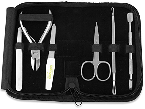 InstrumenteNrw Maniküre Pediküre Etui Set Nagelzange Nagelschere Pinzette 7-Teilig + Saphir Nagelfeile Solingen