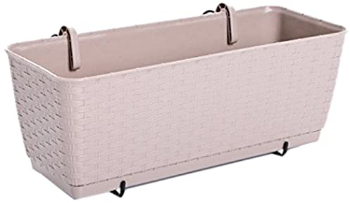 Blumenkasten Balkonkasten Blumentopf Rattan Optik Ratolla mit Halterungen Untersetzer 2 Größen 4 Farben von rg-vertrieb (500 Mocca)