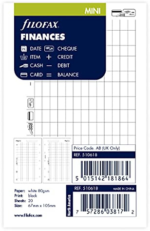 Filofax Mini Finances,67mm x 105mm