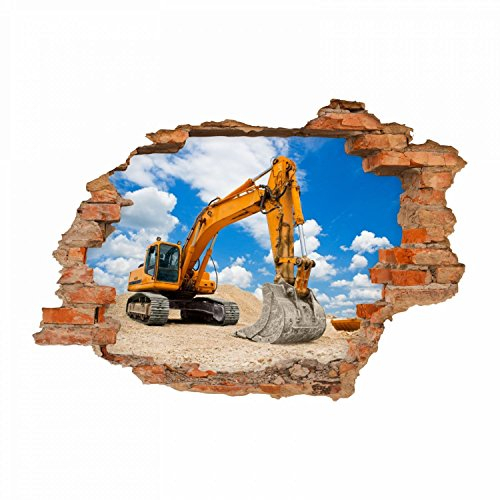 nikima 049 Wandtattoo Bagger Baustelle - Loch in der Wand - in 6 Größen - coole Kinderzimmer Sticker und Aufkleber Wanddeko Wandbild Junge Mädchen Größe 750 x 520 mm