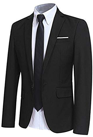 Veste Costume Hommes Slim Fit Formal Blazer Hommes, Noir, S