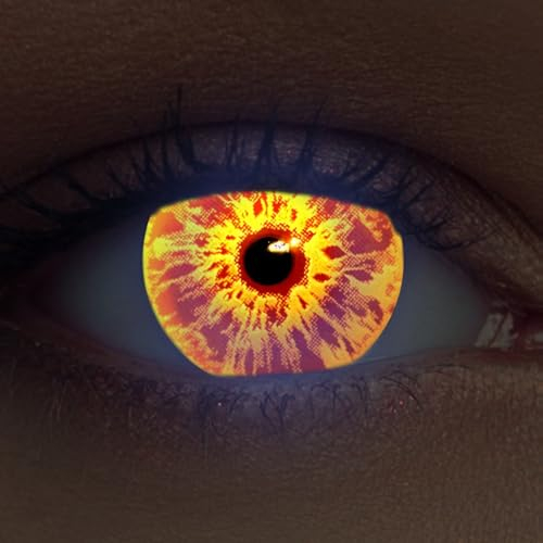DESIGNLENSES, Leuchtende Halloween The Purge Kostüm Kontaktlinsen gelb, 1 Paar (2 Stück),weiche UV Neon Farblinsen Sparkle