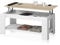 Mesa Centro con revistero, Mesa elevable, mesita Mueble Salon Comedor, Acabado en Blanco Artik y Roble Canadian, Medidas: 102 cm (Largo) x 43/54 cm (Alto) x 50 cm (Fondo)