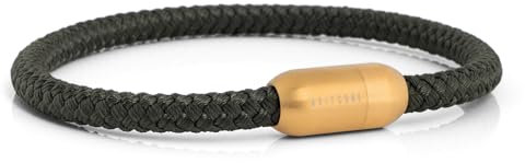 Akitsune Silvus Nylonarmband | 5mm Dick | Armschmuck Damen Herren Edelstahl Armband Magnetverschluss - Mattgold - Grün 17,5cm