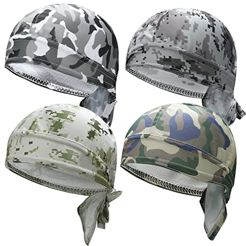 4Pcs Doo Rags for Men, Head Wraps Dew Rags Bandana Beanie for Cycling Motorcycle Camouflage