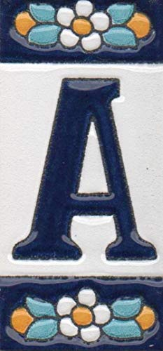 Hausfliesen, Keramik, Zahlen und Buchstaben, Blumenmuster, Fliesengröße: 7,5 x 3,5 cm, Buchstabe A