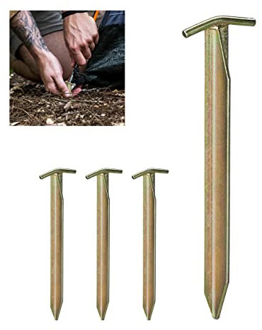 Relaxdays Sardines, Lot de 4, Forme en T, Acier zingué, 30 cm de Long, Solide, piquets pour auvents, Pavillons, doré