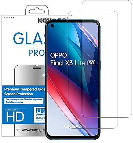 NOVAGO Compatible avec OPPO Find X3 Lite 5G / Find X5 Lite 5G / Reno6 5G - Pack DE 2 Films Protection Écran Verre trempé Résistant et Transparent, Films Plus Petits Que l'écran