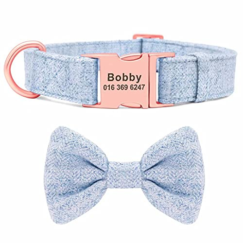 PET ARTIST Collar de Perro Suave y cómodo con Hebilla de Oro Rosa, Collar de Perro Personalizado con Placa de Nombre grabada, Collares Ajustables para Perros pequeños, medianos y Grandes, Azul, S