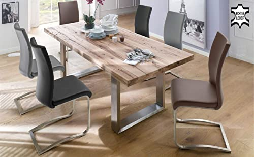 expendio Essgruppe Carson Eiche gekälkt massiv 180x76x100 cm + Schwingstühle + Bank Arcadia 2 Varianten Esszimmer Tischgruppe, Farbe:schwarz