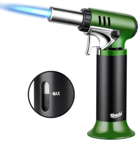 KOACKL Refillable Butane Torch with Fuel Gauge & Safety Lock - Adjustable Flame - Perfect for Welding, Resin Art, & More - One-Handed Operation (Butane Gas Not Included)