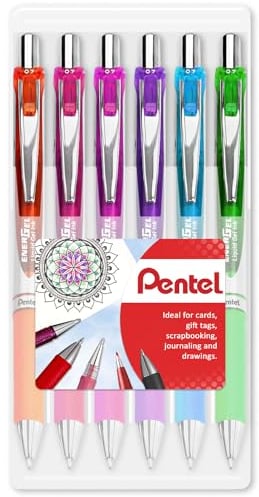 Pentel EnerGel XM BL77 – einziehbarer Flüssiggelschreiber – 0,7 mm – 54 % recycelt – Muschelpackung, Geschenk-Set mit 6 Stück (tropisch)