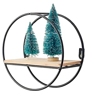 WOOXGEHM Wandregale aus Holz und Eisen, Wandmontierte Schwebende Regale, Tragend, Wandmontierte Regale für Wohnzimmer, Schlafzimmer, Küche, Badezimmer(Kleines rundes Schwarz)