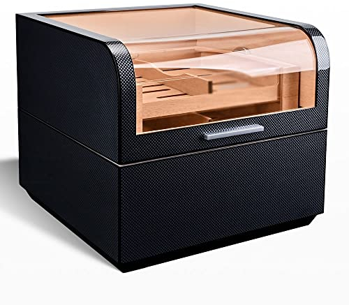 ASEDVG Humidorschrank, Zigarren-Humidor, Zedernholz, Zigarren-Humidor, 3 Schichten, Zigarren-Box, Schrank, Klavierfarbe, Zigarren-Humidor, Glastür, großes Fassungsvermögen, passend für 150 Stück,