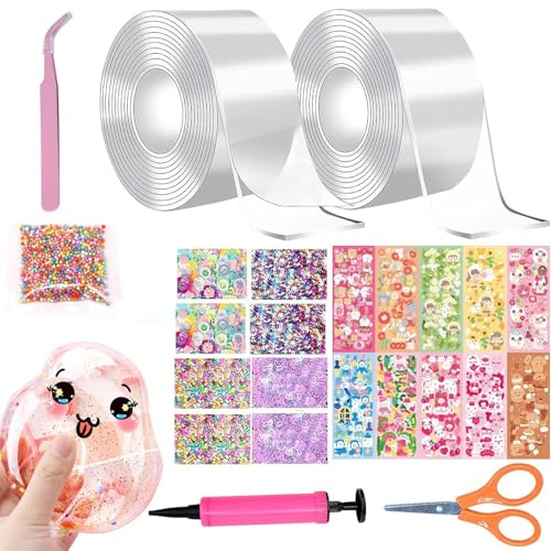 Nano Tape Bubbles Set, 34 Stück Nano Tape DIY Craft Kit, Nano Doppelseitiges Klebeband, Blowing Bubble Tape, Nano Klebeband mit Pailletten Aufkleber, Tape Bubble Party Geschenke
