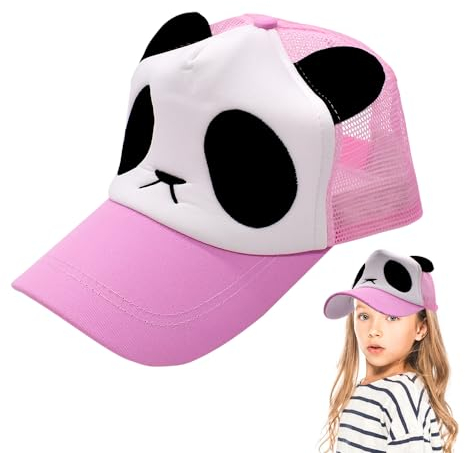 LEZYHIU Panda Baseball Kappe, Panda Baseballmützen, Panda Tier Baseballkappen Verstellbare Baseballmütze Sonnenhut Unisex Rosa Baseball Cap für Jungen Mädchen Outdoor Running Freizeit 56-60 cm
