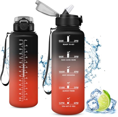 Vikaster Bouteille d'eau, Gourde avec Paille 1500ml, sans BPA, Étanche & Réutilisable, Water Bottle Ouvrir en Un Clic, Convient pour la Gym, Le Yoga, Le Camping, Randonnée