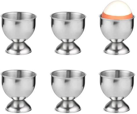 VVHFXD 6 Stück Eierbecher Edelstahl, mit Fuß, Stapelbar, Silber Eierbecher Camping, Egg Cup Halter, Tablett Frühstück