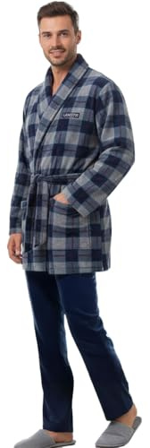 Giacca Da Camera Uomo Invernale Pile LMW00327 100% Micropile Morbidissimo A Quadri (Navy, XXL)