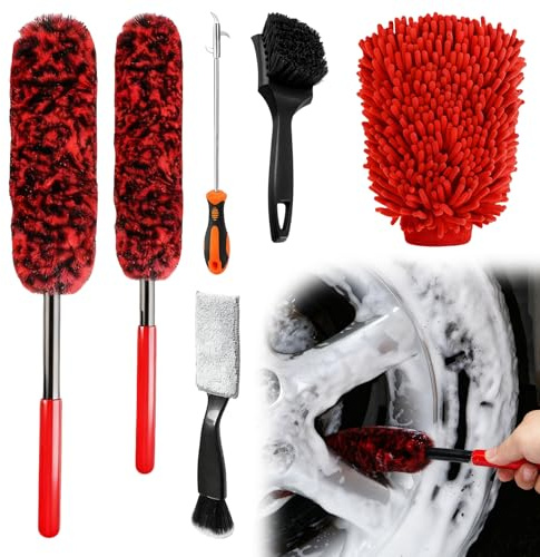 Car Wheel Brush Kit, 6PCS Car Detailing Brushes Kit, Car Cleaning Kit | Bendable Wheel Cleaning Brush Set Wheel and Rim Brush for Wheel Care Cleaning