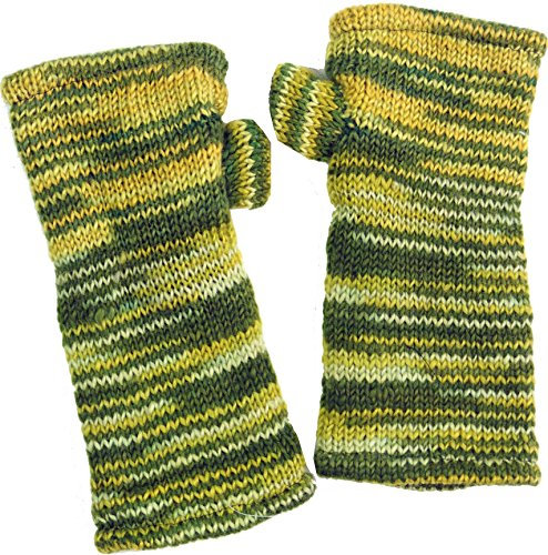 GURU SHOP Handstulpen, Handgestrickte Wollstulpen aus Nepal, Melierte Armstulpen, Pulswärmer - Lemon, Herren/Damen, Synthetisch