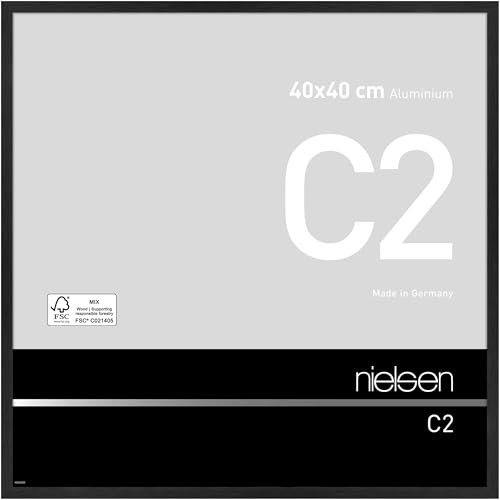 nielsen Bilderrahmen, 40 x 40 cm, Aluminium, Schwarz matt, Posterrahmen zum Aufhängen im Hoch- & Querformat, Echtglas, C2