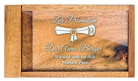 Casa Vivente Magische Geldgeschenkbox mit Gravur zur Promotion, Motiv Urkunde, Personalisiert mit Namen, Knobelspiel, Verpackung für Geldgeschenke